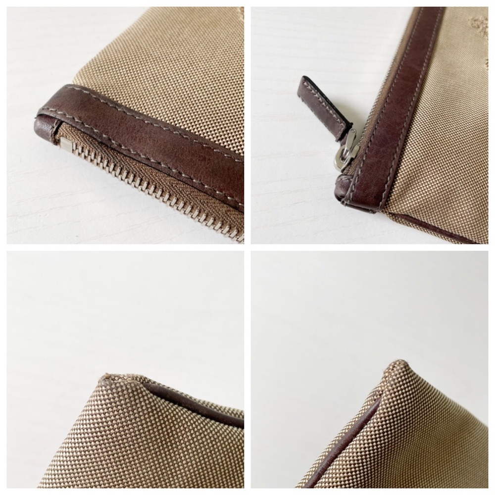 Prada rare brown Canapa canvas embroidered logo brown leather zip pouch - Picture 3 of 10